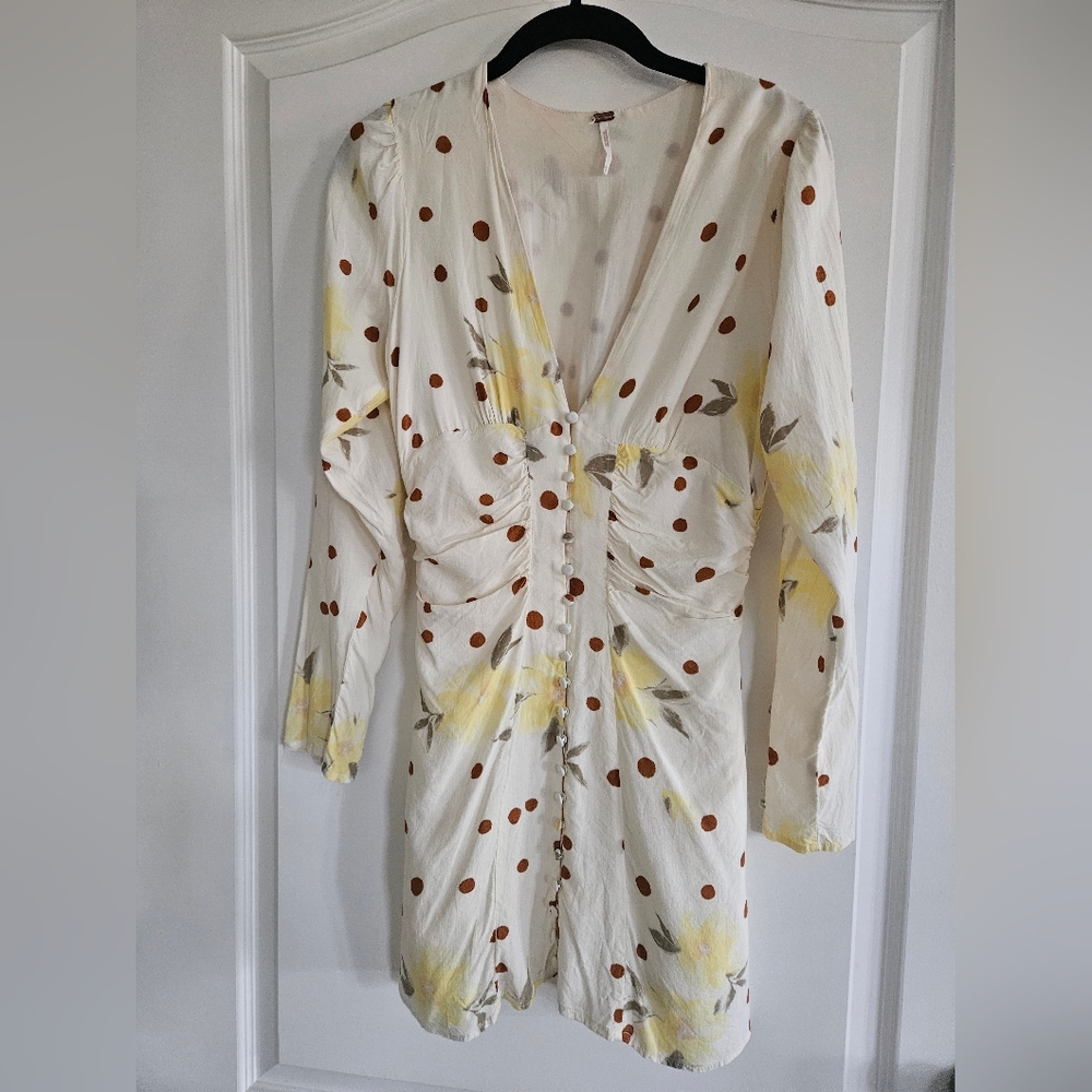 Free People Date Night Mini Dress Sunshine Combo Cream Yellow Brown Womens Small